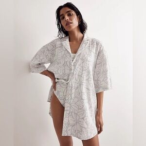 Madewell Lightspun Cover-Up Mini Shirtdress in Lighthouse Cool Fog - Size L
